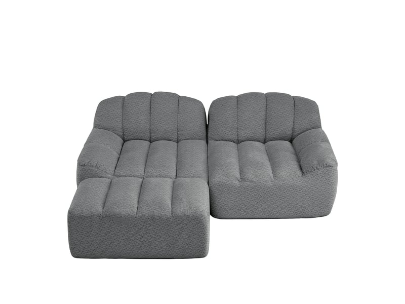  Canapé d'angle modulaire 2 places avec ottoman, assise ergonomique et dossier rembourré en fleece gris  - Conforama A