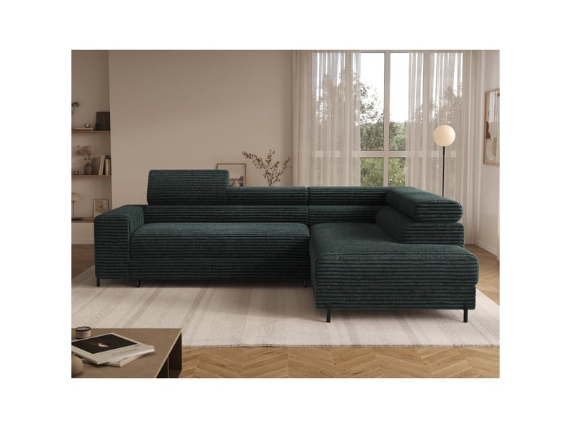 Canapé d'angle colesia convertible 5 places vert foncé velours côtelé – droit – 274x200cm - Conforama E