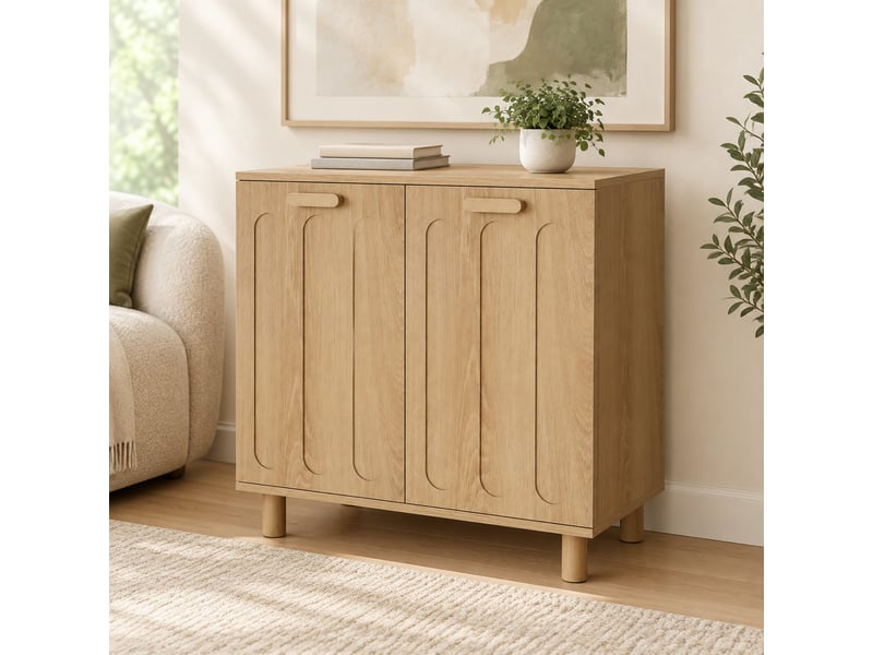  Meuble de rangement à linge basculant 66 x 35 x 67 cm chêne, mdf avec 2 paniers en tissu amovibles  - Conforama E