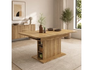 Table extensible naturelle avec rangements latéraux, 110 à 130 cm