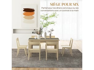Table de salle à manger pour 6 personnes en aspect bois naturel et noir, dim. 140l x 90l x 75h cm