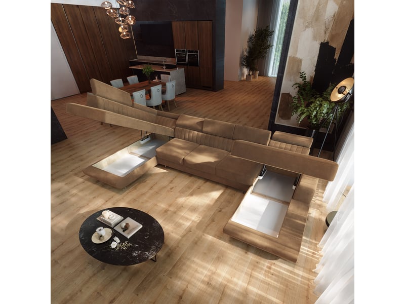  Canapé d'angle gaian, velours beige  - Conforama C