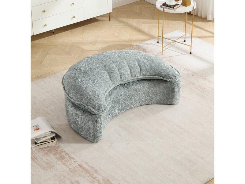 Canapé droit à assise ronde en mousse polyester, assise ajustable, coussin inclus, 190.5×138×63 cm, bleu gris - Conforama W