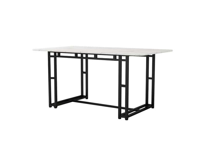  Table à manger rectangulaire moderne 140 x 80 cm, style luxueux, pieds en métal noir  - Conforama E