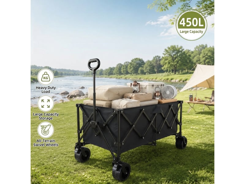  Chariot de transport pliable 450l roues larges tout terrain charge maximale de 150 kg acier carbone noir  - Conforama D