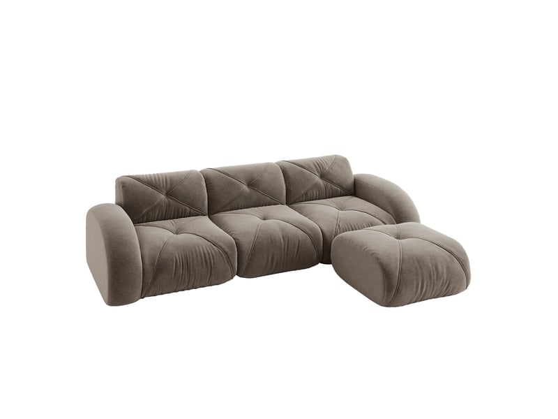  Canapé modulable 3 places en tissu taupe avec repose-pieds, assise moelleuse pour vos moments détente  - Conforama A