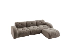 Canapé modulable 3 places en tissu taupe avec repose-pieds, assise moelleuse pour vos moments détente