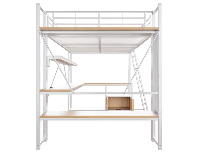  Lit mezzanine 140x200 cm métal blanc avec led, bureau, rangements et usb  - Conforama E