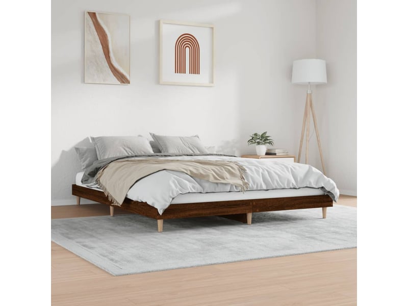  Lit double- lit adulte -  cadre de lit sans matelas chêne marron 200x200 cm  - Conforama C