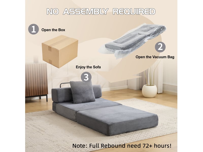  Fauteuil convertible 1 place 92,5x92,5 cm – gris foncé – velours côtelé pliable avec coussin et accoudoirs  - Conforama E