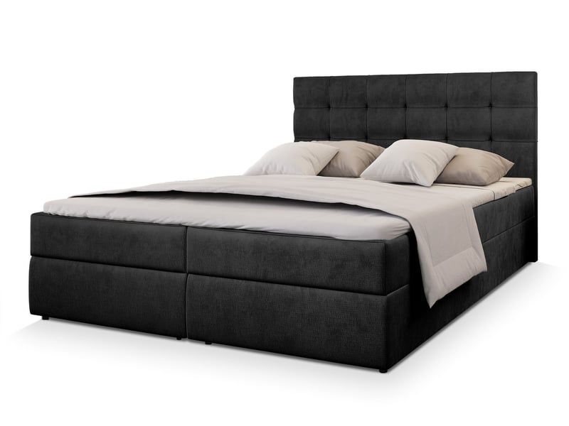 Boxspring glos 200x200 cm, lit complet avec matelas, noir - Conforama A