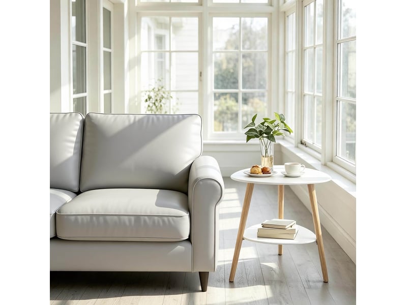  Bout de canapé 50x40x55 cm – blanc – 2 niveaux de rangement pratiques pour salon ou chambre  - Conforama B