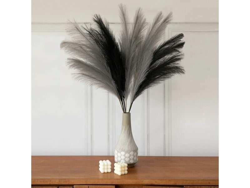  Grande herbe de pampa gris faux 5 tiges extra moelleux faux 70cm bouquet de fleurs plume salon home decor boho home decor grand vase table fleur mariage, gris  - Conforama B