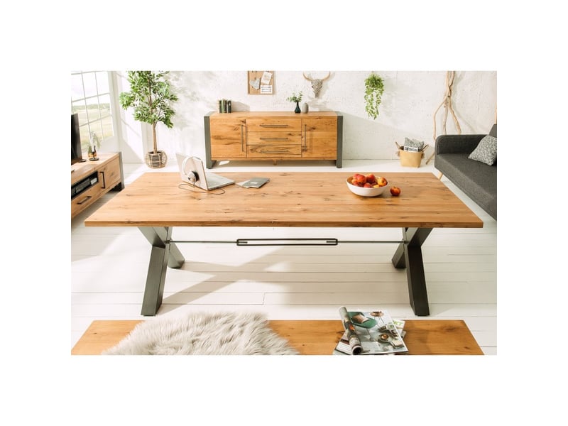  Table de salle à manger cavara – chêne sauvage et métal noir – 200 cm – style industriel  - Conforama C