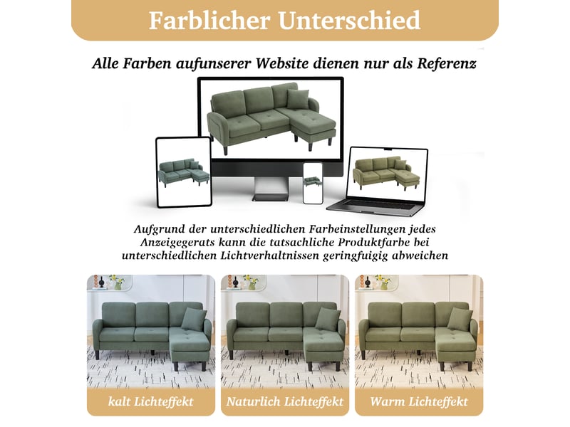  Canapé d'angle 3 places avec méridienne réversible en tissu cord vert - structure moderne  - Conforama D
