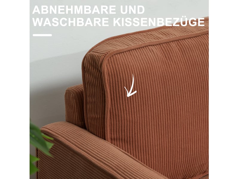  Canapé 2 places 117x63x79 cm avec rangement, pieds en bois, orange  - Conforama D