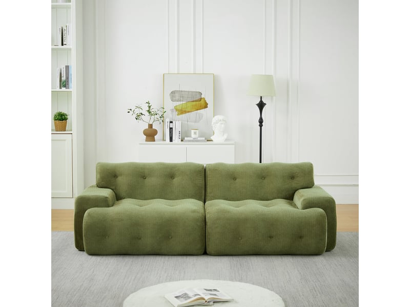  Canapé 3 places en chenille vert, design nuage moderne 224 cm  - Conforama B