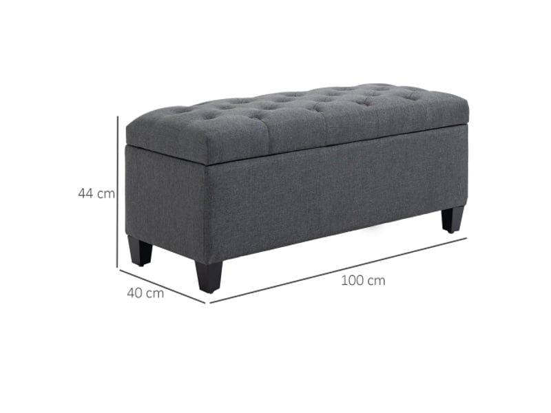  Banc de rangement gris foncé 100x40x44 cm en polyester aspect lin et bois d’hévéa  - Conforama B