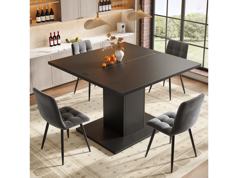  Table de salle à manger extensible 120x120x75,1 cm avec rangement, plateau rabattable, piètement carré - noir  - Conforama B