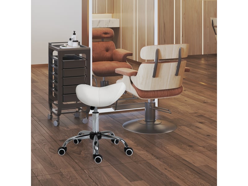  Tabouret à roulettes blanc avec hauteur réglable 49-61 cm pivotant selle ergonomique pour bureau salon massage spa  - Conforama D