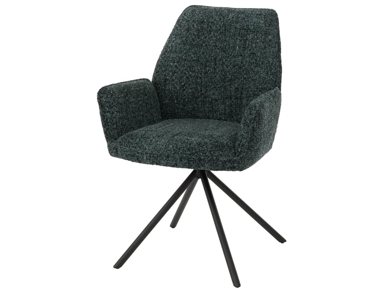 Chaise de salle à manger hwc-g67, chaise de cuisine, pivotante, à positionnement automatique, en chenille métallisée (410 gm²) - piètement noir, vert foncé - Conforama A