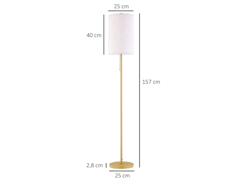  Lampadaire 157 cm avec abat-jour en lin, interrupteur à chaînette, structure en métal, blanc crème  - Conforama D