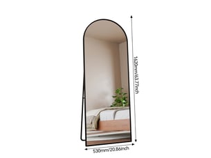 Miroir sur pied - 162 x 53 cm - noir - miroir plein pied arqué en verre trempé, cadre en alliage d'aluminium, design moderne