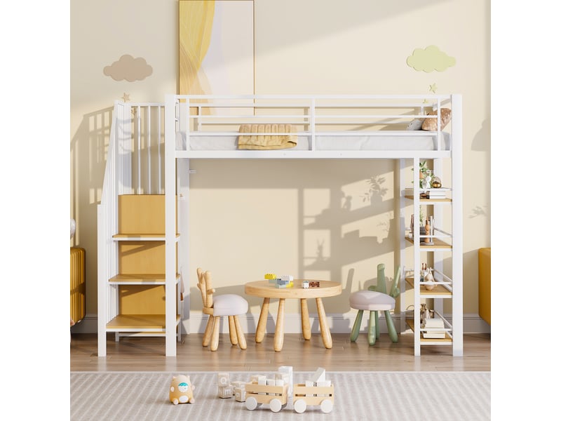  Lit mezzanine 90x200cm coloris blanc métal lit enfant blanc - Conforama D