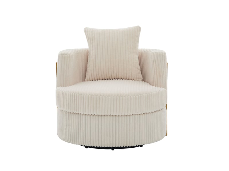  Fauteuil pivotant 360° avec coffre de rangement, assise confortable et accoudoirs rembourrés, en velours côtelé beige  - Conforama A