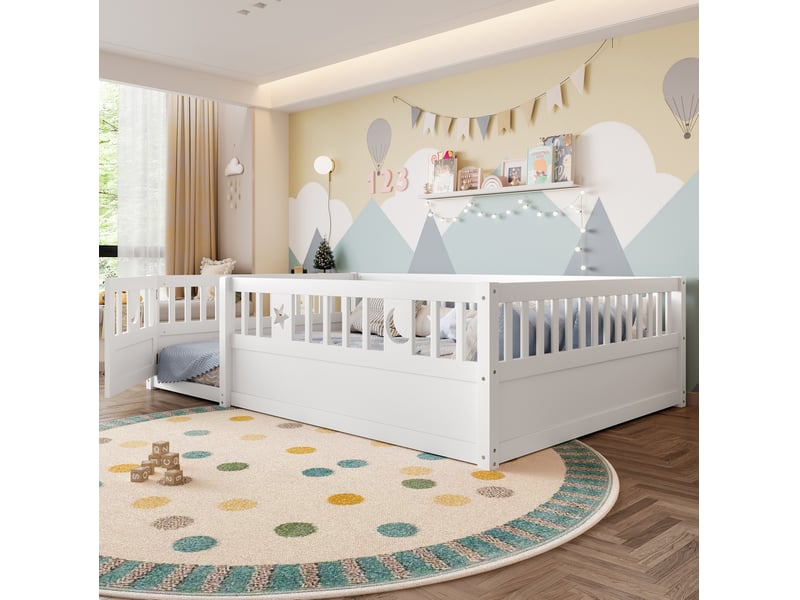  Lit enfant 140 x 190 cm avec barrières de sécurité, portillon verrouillable blanc  - Conforama D