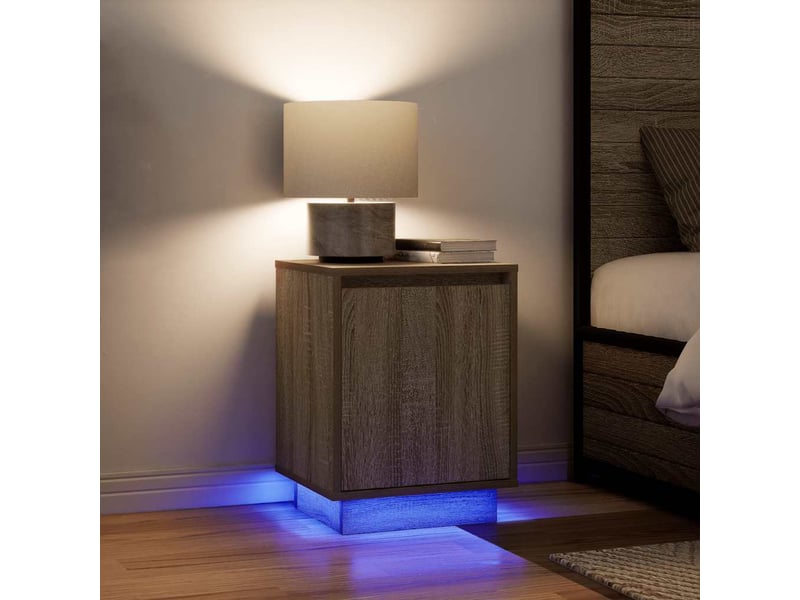  Table de chevet - cabinet de chevet - table de nuit avec lumières led chêne sonoma 38x34x50 cm  - Conforama D