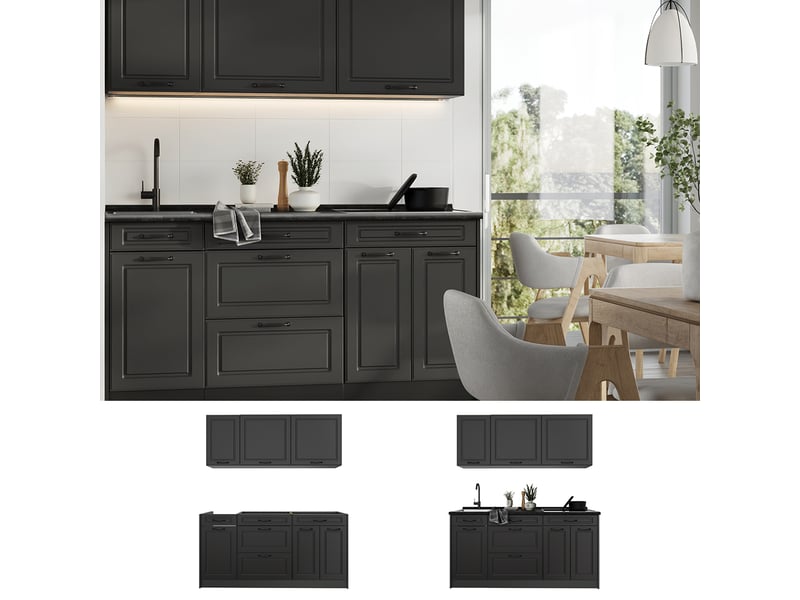 Vicco cuisine, anthracite campagneanthracite, 160cm sans plan de travail - Conforama D