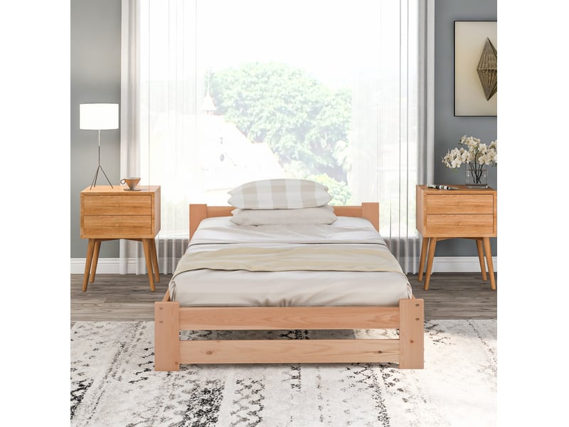  Lit 90x200 cm avec tête de lit, bois, naturel sans matelas  - Conforama D