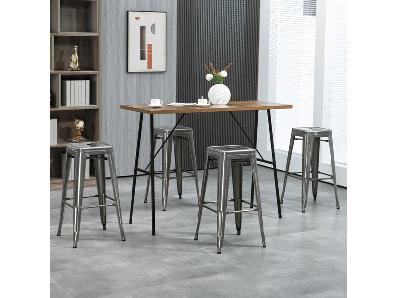  Ensemble de 4 tabourets de bar empilables avec repose-pieds, style industriel, acier, pour salle à manger, argent  - Conforama C