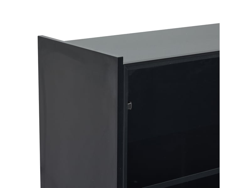  Vitrine led noire mat 120x80x35 cm, meuble verre trempé avec éclairage app et porte abattante  - Conforama R