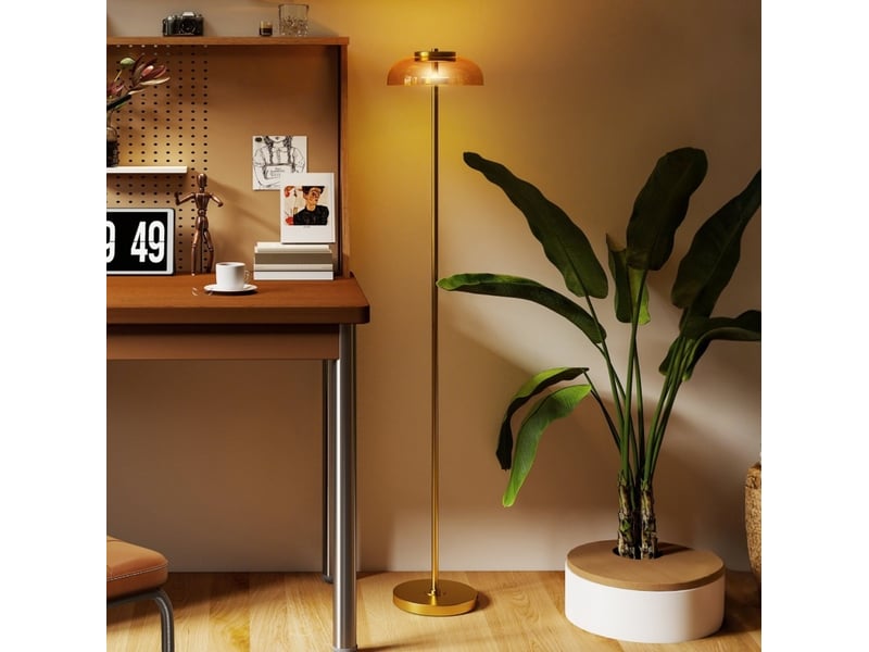  Lampadaire led 25 x 25 x 134 cm laiton antique, verre et métal, lumière chaude 3000 k avec interrupteur au pied  - Conforama B