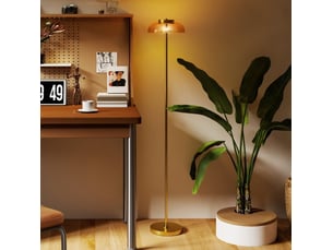 Lampadaire led 25 x 25 x 134 cm laiton antique, verre et métal, lumière chaude 3000 k avec interrupteur au pied