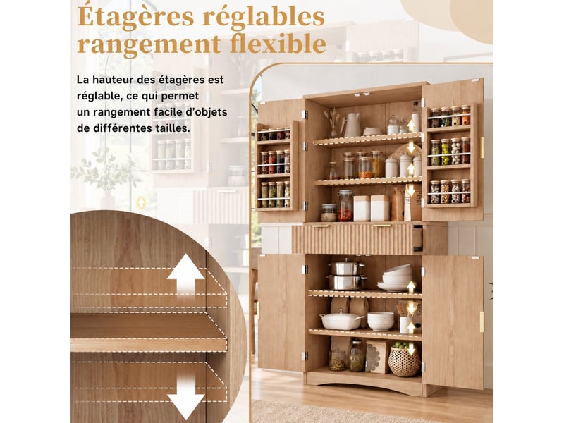  Meuble de cuisine muvano, façades rainurées, armoire haute de 180 cm, coloris bois clair  - Conforama E