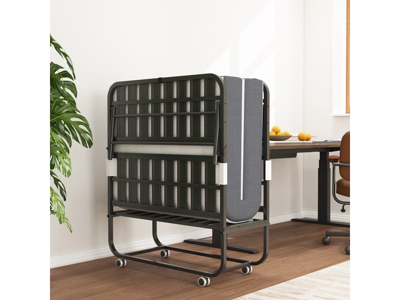  Lit simple 90x190 cm pliable en métal noir  - Conforama C