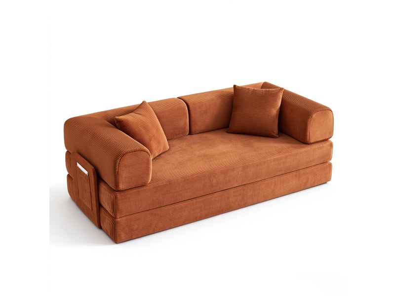  Canapé convertible 3 places canapé de sol tatami en mousse avec 2 coussins terracotta  - Conforama A