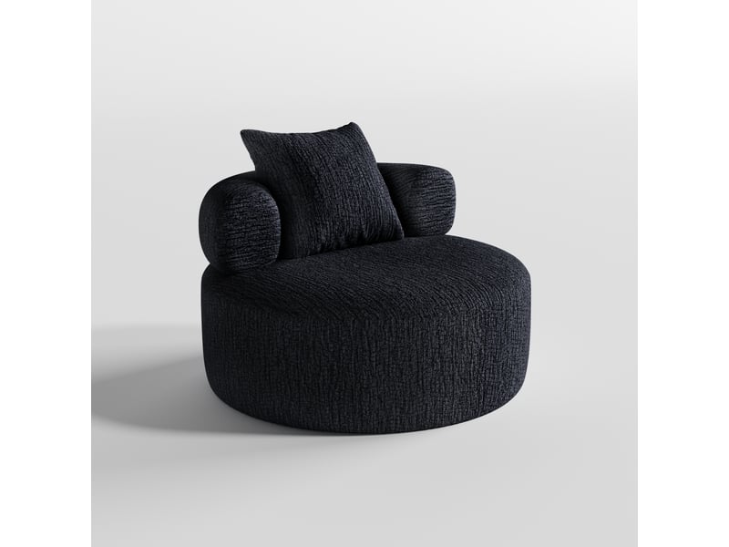  Fauteuil pouf rond avec coussin, dossier enveloppant et base antidérapante, en chenille noir, 100×100×65 cm  - Conforama A