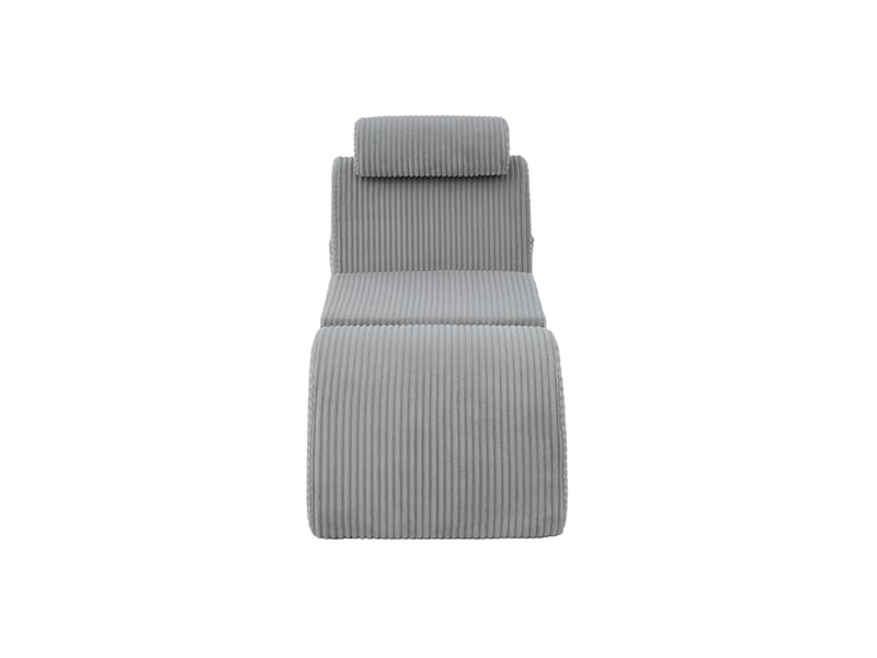  Fauteuil relax fixe en velours côtelé gris clair, avec repose-jambes et poche latérale pour vos moments détente  - Conforama A