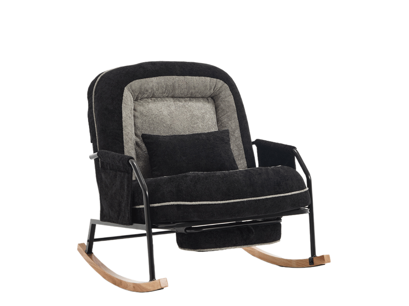 Chaise à bascule - 80 x 87 x 95 cm - noir et gris - fauteuil à rocker inclinable avec repose-pieds et fausse fourrure - Conforama A
