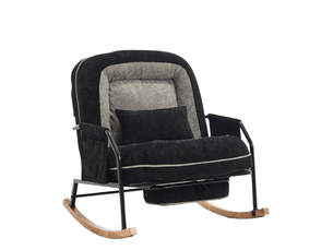 Chaise à bascule - 80 x 87 x 95 cm - noir et gris - fauteuil à rocker inclinable avec repose-pieds et fausse fourrure