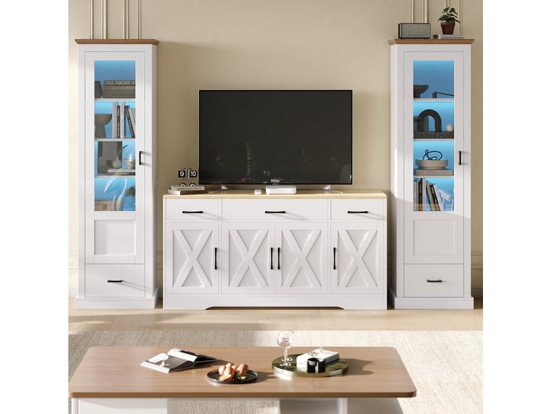  Vitrine led à 5 compartiments blanche 50 x 35 x 178 cm, verre trempé et tiroir avec alimentation usb intégrée  - Conforama E