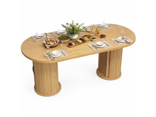 Table à manger extensible 150 à 190 cm avec rangement caché, mdf et métal, naturel