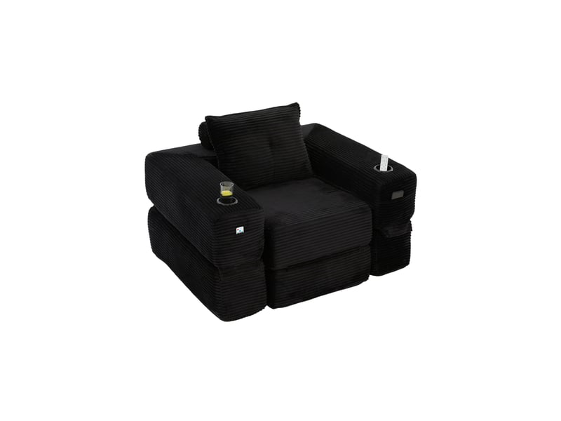  Canapé convertible 1 place 122*98*80 cm en velours côtelé avec porte-gobelet noir chicfurn  - Conforama A