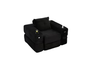 Canapé convertible 1 place 122*98*80 cm en velours côtelé avec porte-gobelet noir chicfurn