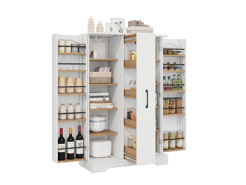  Buffet de cuisine blanc 120x78x35 cm avec tiroir vertical 4 niveaux et étagères réglables  - Conforama A