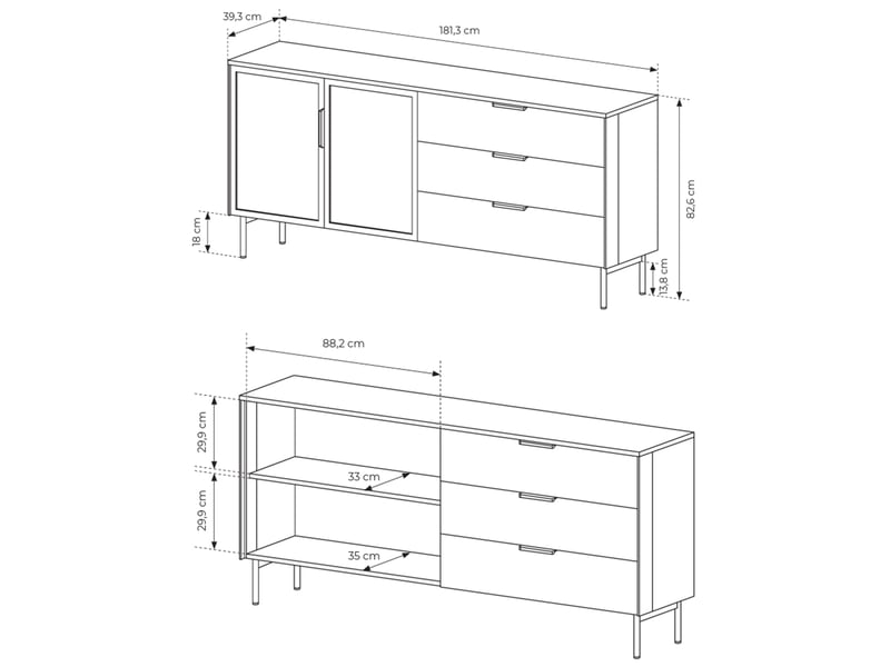  Selsey lumi – buffet 2 portes vitrées avec 3 tiroirs et éclairage led - cachemire - 181 cm Lumi - Conforama E
